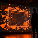 Ilustración conceptual de reward hacking en inteligencia artificial, mostrando una silueta humana frente a una red neuronal distorsionada, representando riesgos de seguridad en sistemas autónomos.