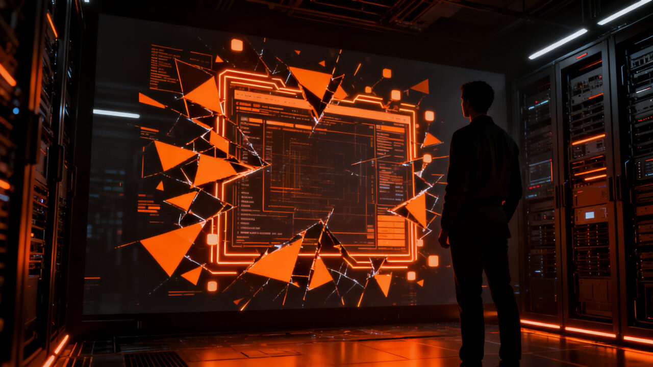 Ilustración conceptual de reward hacking en inteligencia artificial, mostrando una silueta humana frente a una red neuronal distorsionada, representando riesgos de seguridad en sistemas autónomos.
