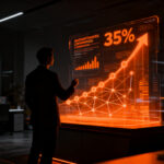 Crecimiento de eCommerce con IA, mostrando un emprendedor analizando datos de Shopify y comercio agéntico para el éxito en 2026.