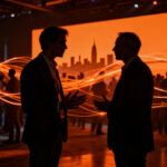 Networking en TechCrunch Disrupt 2026, founders e inversores conectando en un evento startup en San Francisco.