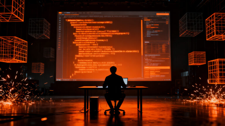 Ingeniero de software trabajando con agentes de IA y código para evitar los riesgos del vibe coding en el desarrollo profesional.