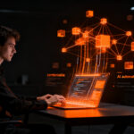 Desarrollador trabajando con herramientas de automatización de IA y CLI para LLMs, optimizando flujos de trabajo de inteligencia artificial.