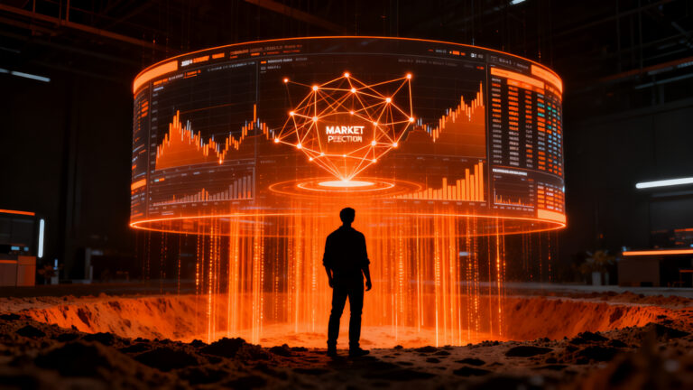Programador analizando agentes autónomos de IA en un sandbox de trading de alto rendimiento en blockchain.