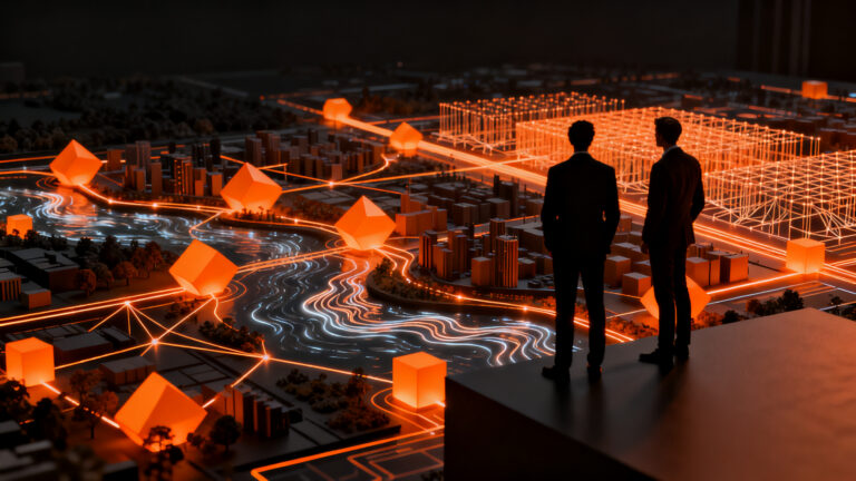 Startups tecnológicas ganan pilotos de innovación pública GovTech en Vitacura, representando el futuro de las ciudades inteligentes.
