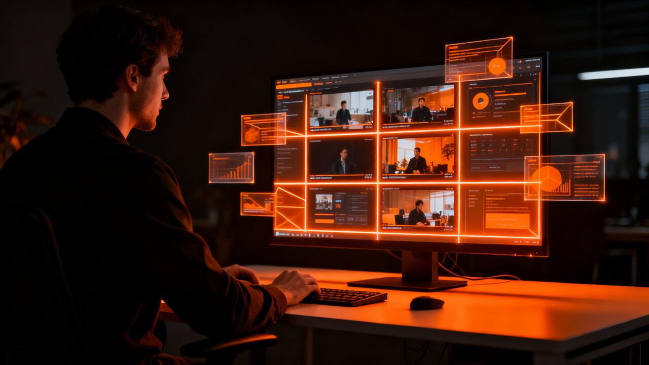 Desarrollador web implementando diseño de video interactivo con CSS Grid para efectos tipo broadcast en streaming.
