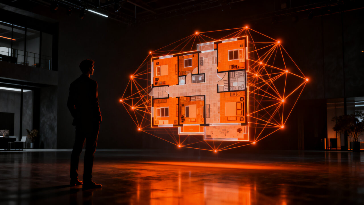 Emprendedor utilizando inteligencia artificial para facilitar la compra de vivienda en el sector proptech español.