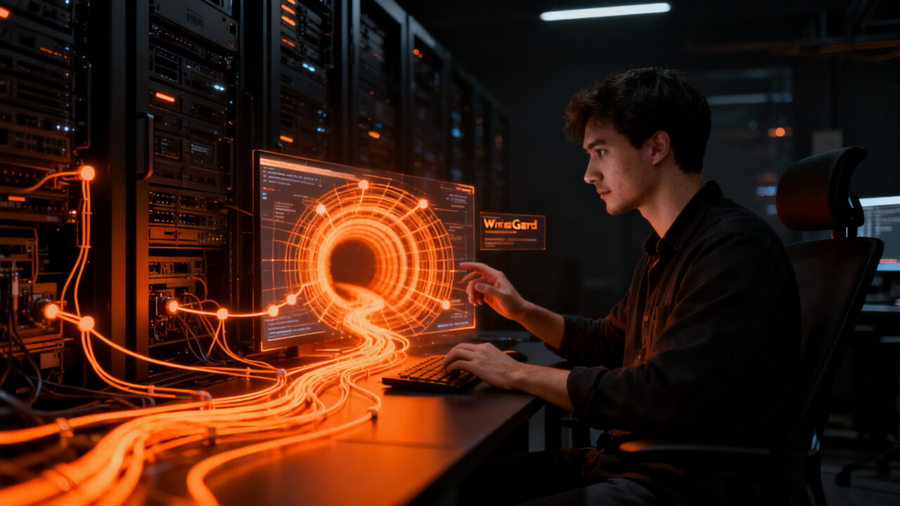 Ingeniero de software configurando un túnel cifrado Tailcat para infraestructura de desarrollo segura.