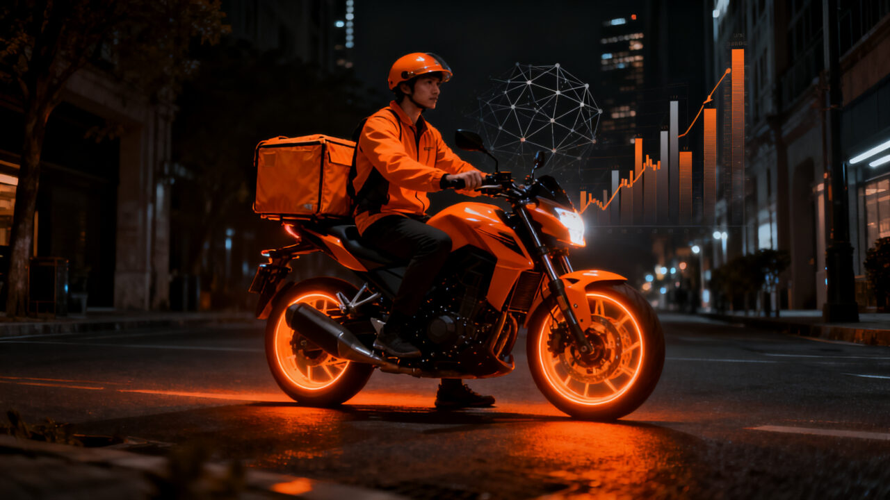Repartidor de economía gig en moto, representando la inclusión financiera mediante IA y financiamiento en LATAM.