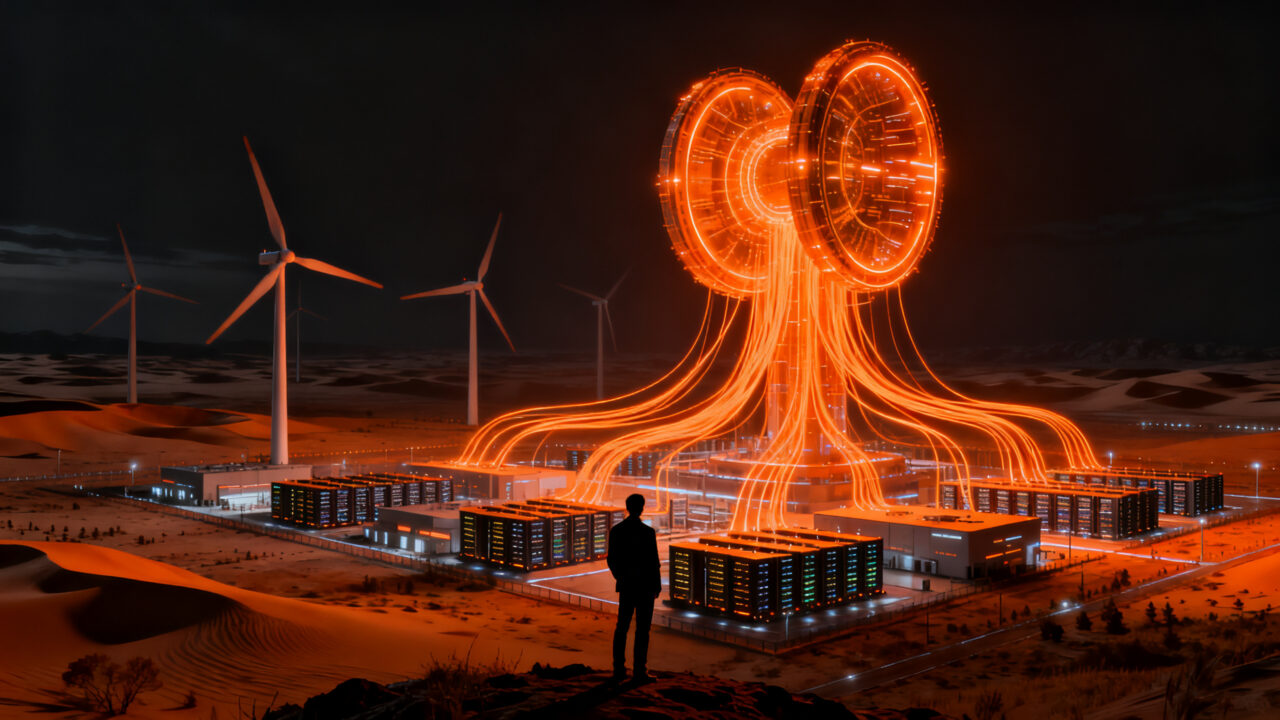 Centro de datos de IA en Ulanqab, China, impulsado por energía eólica, representando la infraestructura de startups tecnológicas.