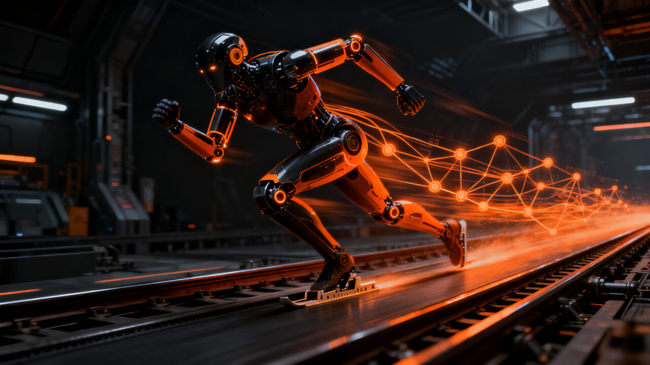 Robot humanoide avanzado de Unitree corriendo a gran velocidad, representando la revolución robótica y su impacto en el mercado de valores IPO.
