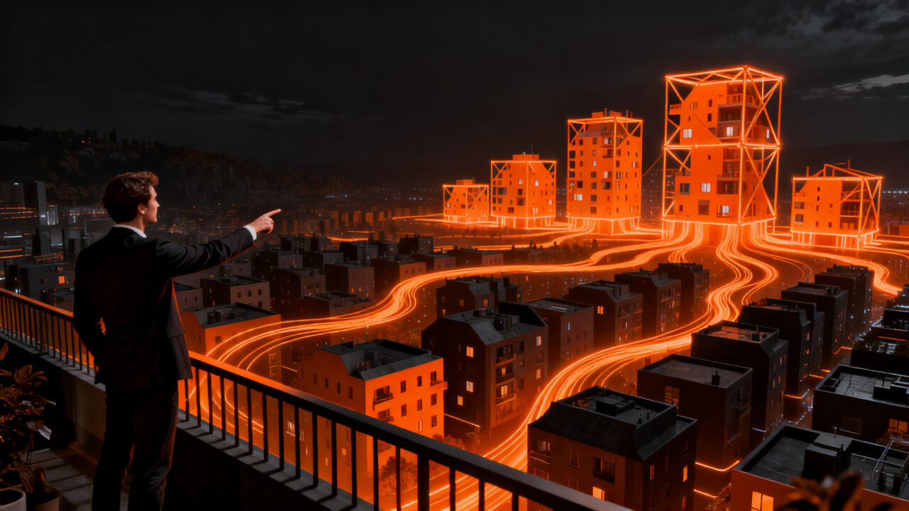 Concepto de vivienda universal propuesto por Christian Reber, visualizando la integración entre arquitectura urbana y el derecho a la vivienda en un entorno de inversión inmobiliaria.