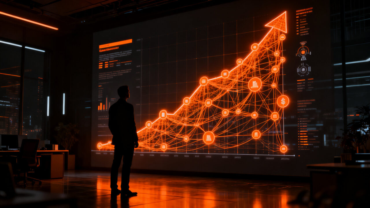 Inversionista analizando datos financieros y agentes de IA en un entorno de venture capital 2026.