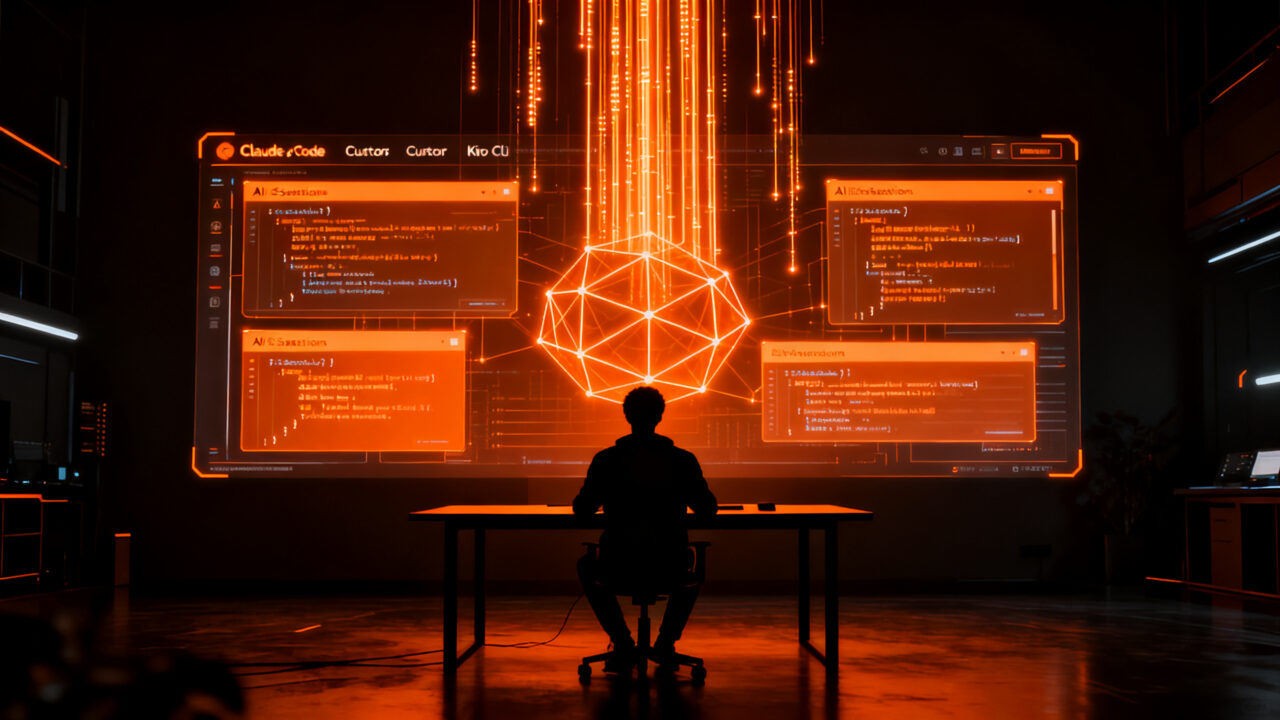 Developer gestionando múltiples sesiones de asistentes de IA en la terminal con Wallfacer para maximizar la productividad en 2026.