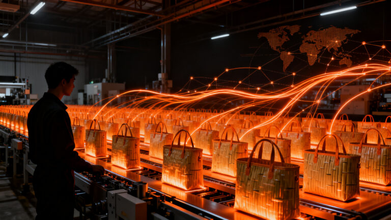 Startup Yangzhu Technology liderando la producción masiva de bolsas biodegradables de bambú para logística sostenible.