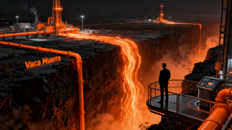 Inversión energética en YPF y el proyecto Argentina LNG, simbolizando el crecimiento financiero en Vaca Muerta.