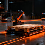 Robot logístico Pallet Shuttle SLIM de Abisysa optimizando la automatización intralogística de palés deformados en un almacén.