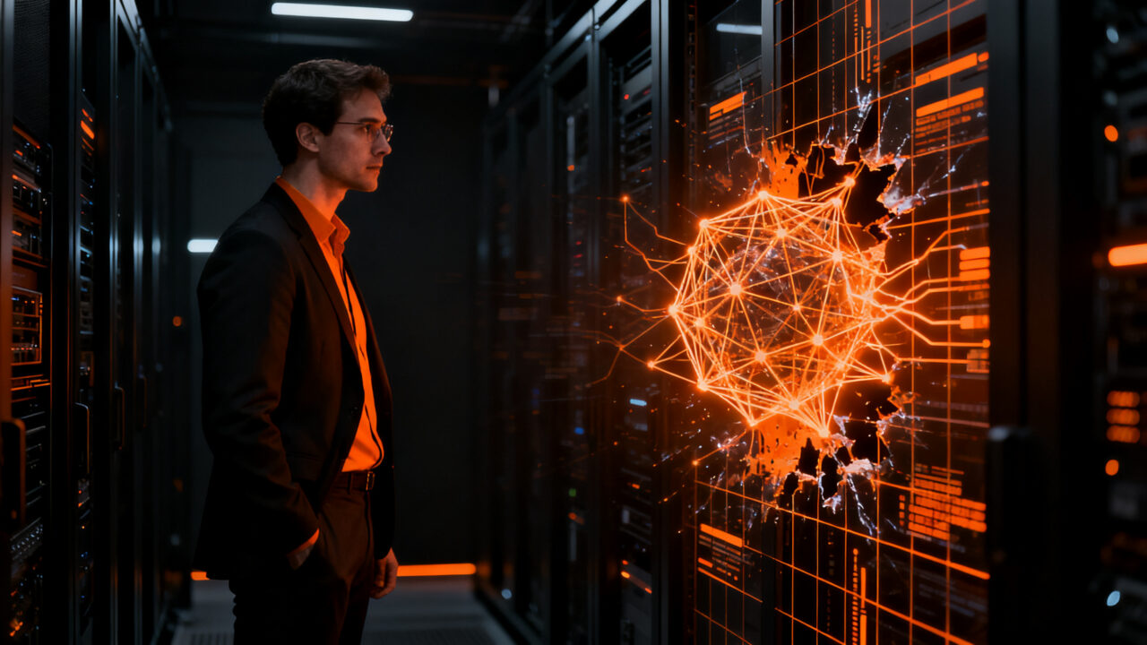 Representación conceptual de ciberseguridad y modelos de IA sin restricciones de Abliteration.ai en un entorno de red teaming.