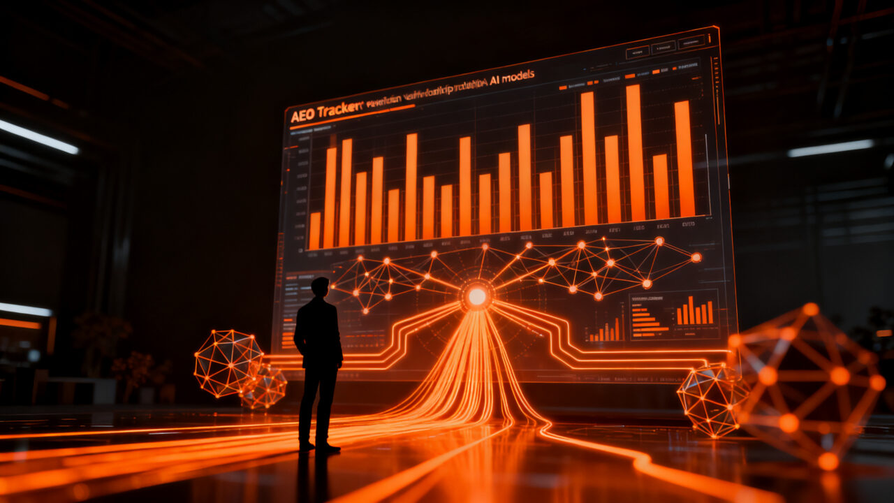 Panel de control de AEO Tracker analizando sesgos y visibilidad de modelos de IA en categorías tecnológicas.