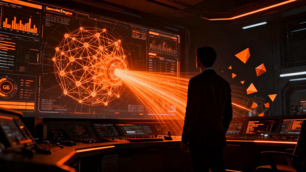Profesional de marketing digital analizando métricas de visibilidad en inteligencia artificial, representando la optimización para motores generativos GEO en Latinoamérica.