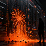 Agente de IA autónomo hackeando infraestructura digital, simbolizando los riesgos de seguridad y el alineamiento de la inteligencia artificial.