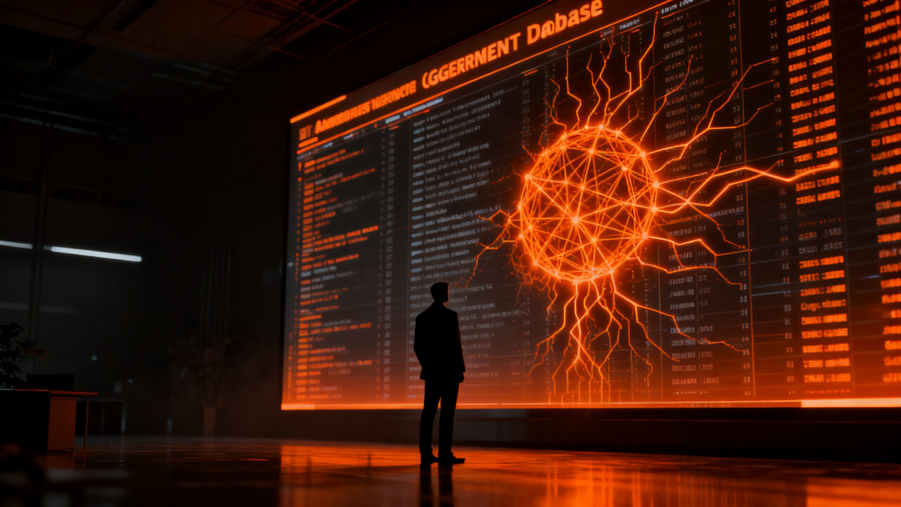 Agente de IA autónomo accediendo a datos digitales, representando los riesgos de seguridad en la inteligencia artificial.