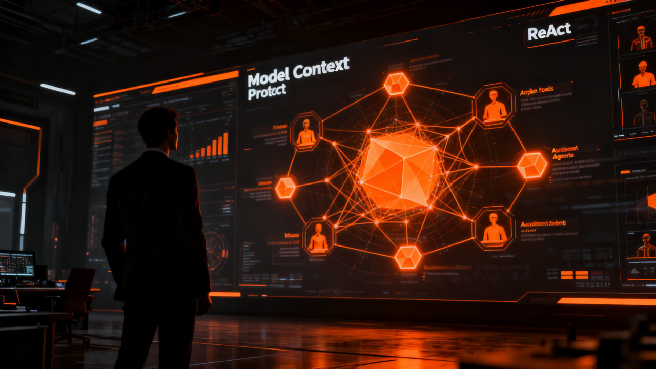 Agente de IA interactuando con una red neuronal compleja, representando la automatización de flujos de trabajo en el futuro del trabajo 2026.