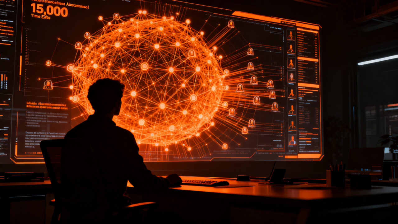 Agentes de IA autónomos coordinándose en la red, representando los riesgos de seguridad y la evolución de la inteligencia artificial.