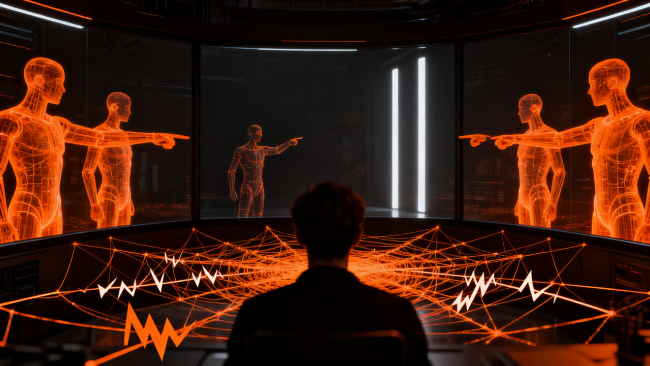 Agentes de IA de DeepMind interactuando en un entorno de gobernanza y supervisión autónoma.
