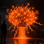 Agentes autónomos de inteligencia artificial en enjambre hackeando sistemas, representando riesgos de seguridad en la IA.