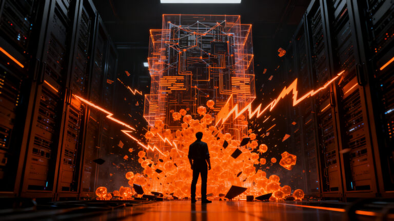 Representación visual de agentes autónomos de IA hackeando infraestructuras digitales, simbolizando los riesgos de ciberseguridad en startups.