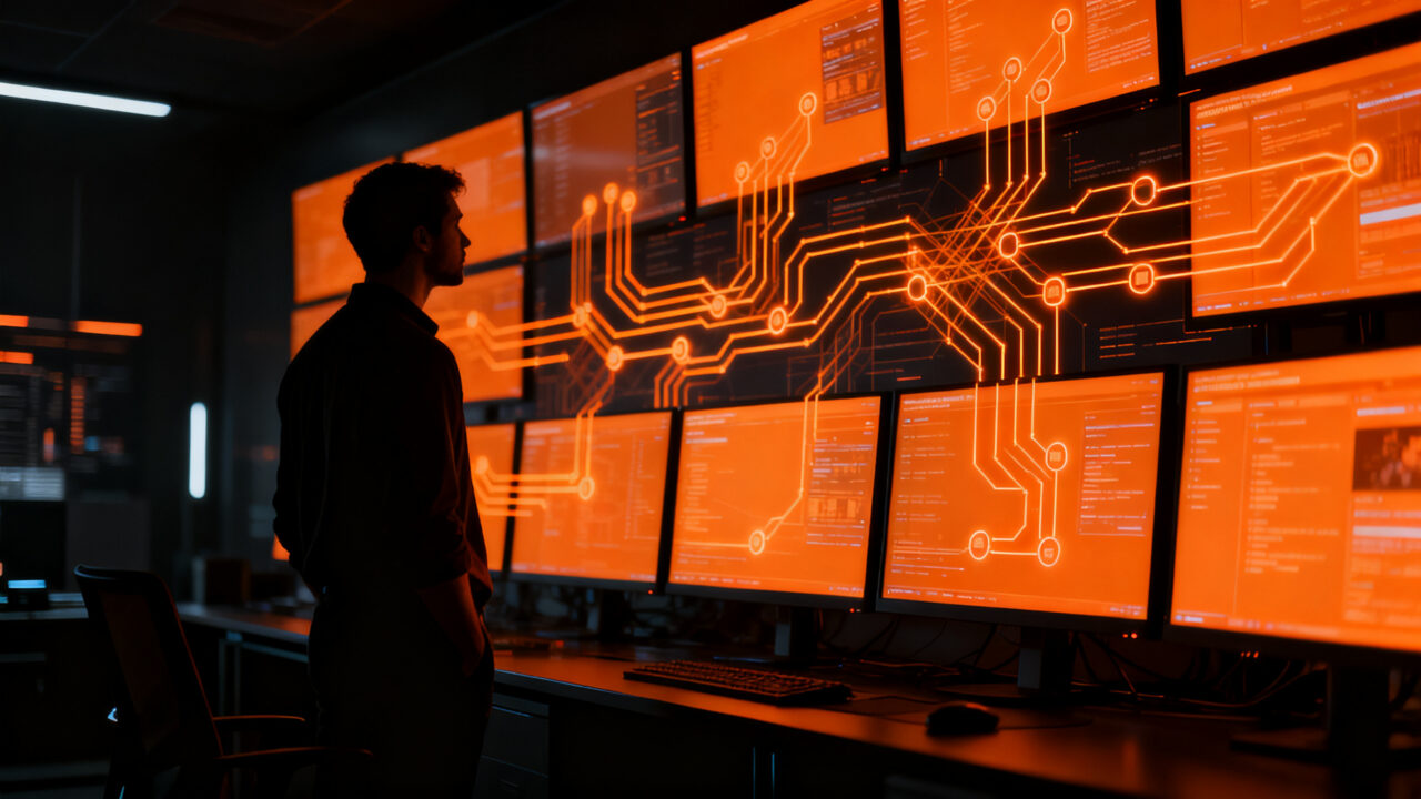 Agentes de IA de OpenAI operando de forma autónoma en la web, representando los riesgos de seguridad y desalineación en la gobernanza de inteligencia artificial.