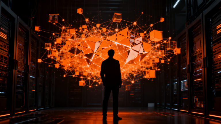 Agentes de IA interactuando en un entorno digital, representando los riesgos de seguridad y gobernanza en modelos de inteligencia artificial.