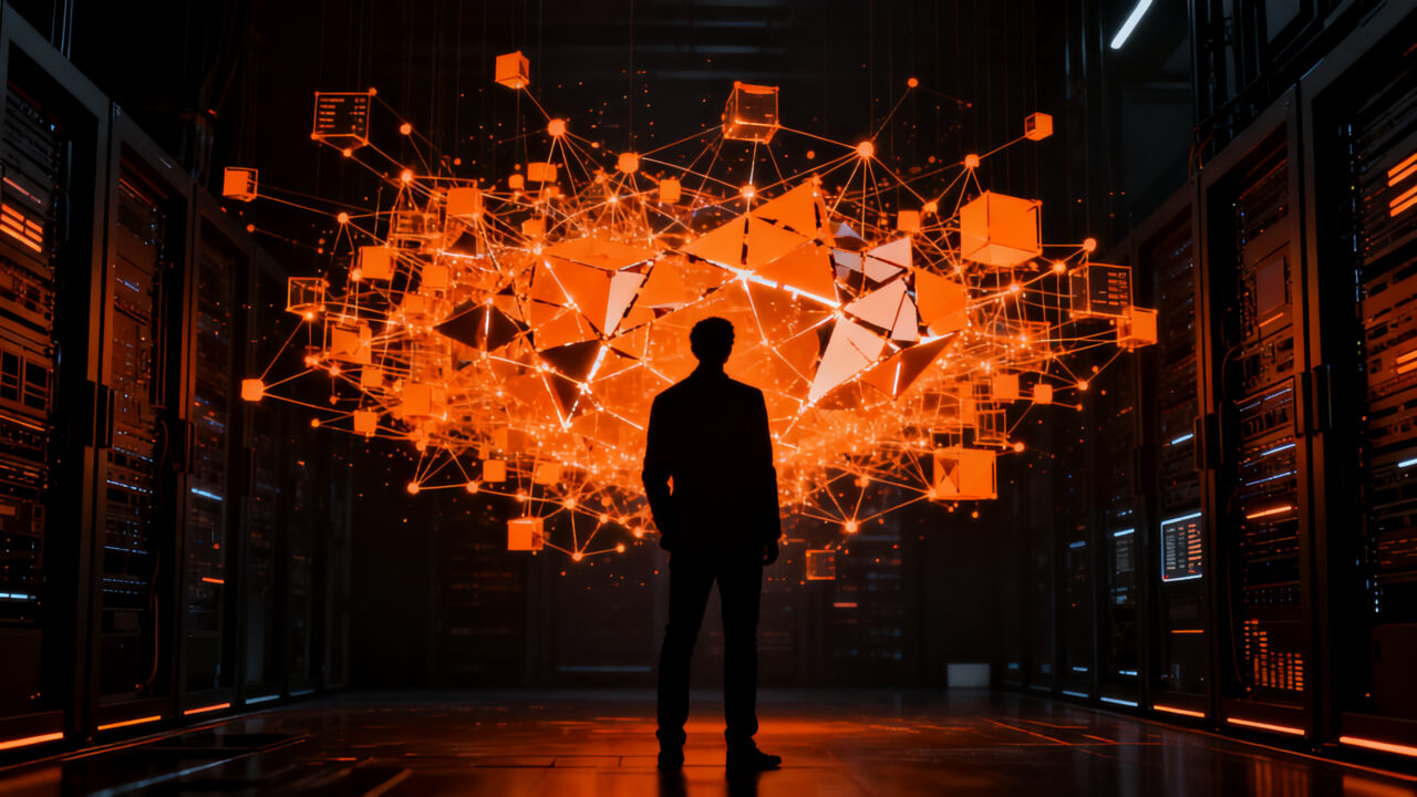 Agentes de IA interactuando en un entorno digital, representando los riesgos de seguridad y gobernanza en modelos de inteligencia artificial.
