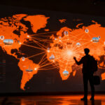 Interfaz visual de Airbnb con búsqueda mediante IA y mapa de viajes sociales, representando la evolución tecnológica en el sector turismo.