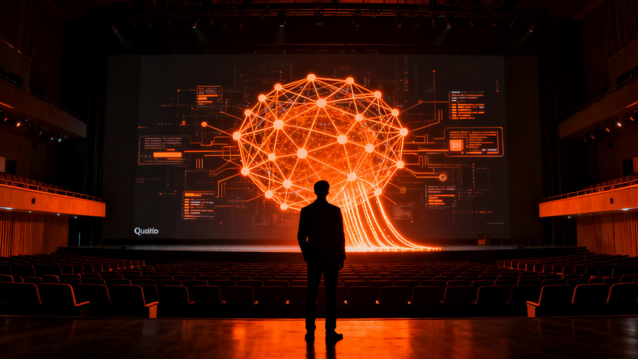 Representación visual de la inteligencia artificial aplicada a startups y academia en el evento Aldea Digital Claro 2026 en Quito.