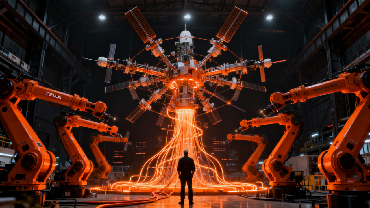 Alianza estratégica de IA física entre Tesla y SpaceX vista por Morgan Stanley, representando la integración de robótica y tecnología avanzada.