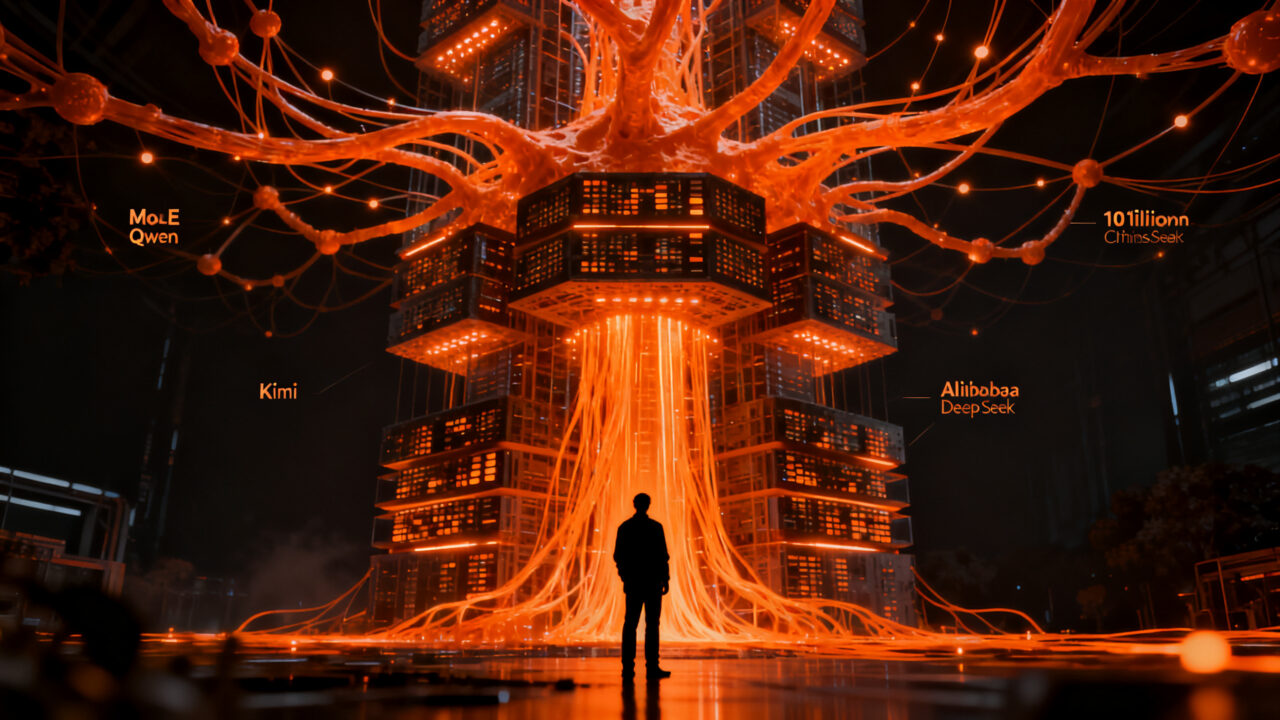 Evolución de modelos de lenguaje de IA en China: Alibaba Qwen, Kimi y DeepSeek compitiendo en parámetros.