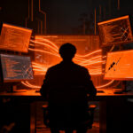 Ciberseguridad en IA: silueta de un hacker frente a una terminal digital representando el robo de sesiones de Claude.