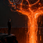 Silueta de emprendedor frente a una red neuronal gigante, representando los riesgos existenciales y la valoración histórica de la IPO de Anthropic.