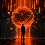 Investigador de IA analizando riesgos existenciales y seguridad tecnológica para startups en un entorno digital oscuro.