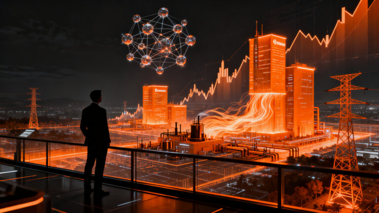 Inversionista analizando tendencias de mercado y sectores clave como IA, banca y energía en un contexto de tipos de interés y petróleo.