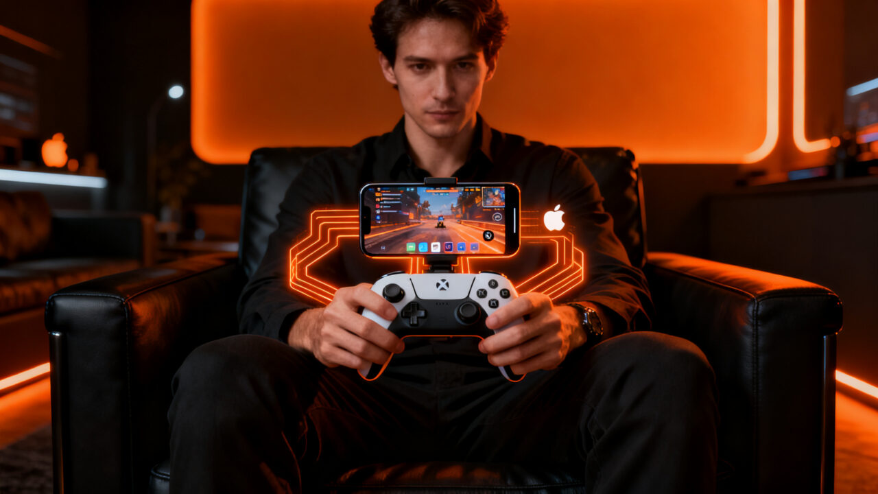 Mando de juego Beats para iPhone, representando la expansión de Apple en el gaming móvil y su ecosistema.