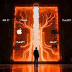 Concepto de interoperabilidad de Apple con Siri AI, Claude y ChatGPT en iOS 27 y macOS Golden Gate.
