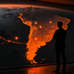 Mapa digital de Argentina con baja adopción de inteligencia artificial, analizando el ranking de Goldman Sachs sobre productividad y mercado laboral.