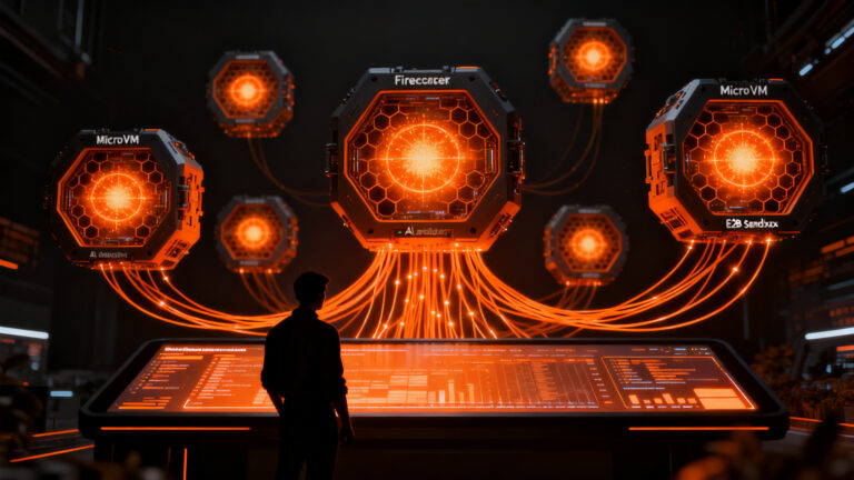 Arquitectura de agentes IA ejecutándose en microVMs de Firecracker para startups tecnológicas.