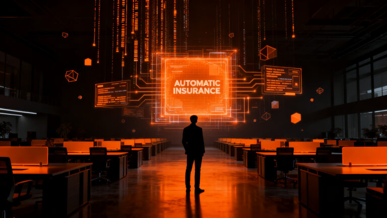 Impacto de la inteligencia artificial en el empleo del sector asegurador e insurtech, representando la automatización y el cambio en el mercado laboral.