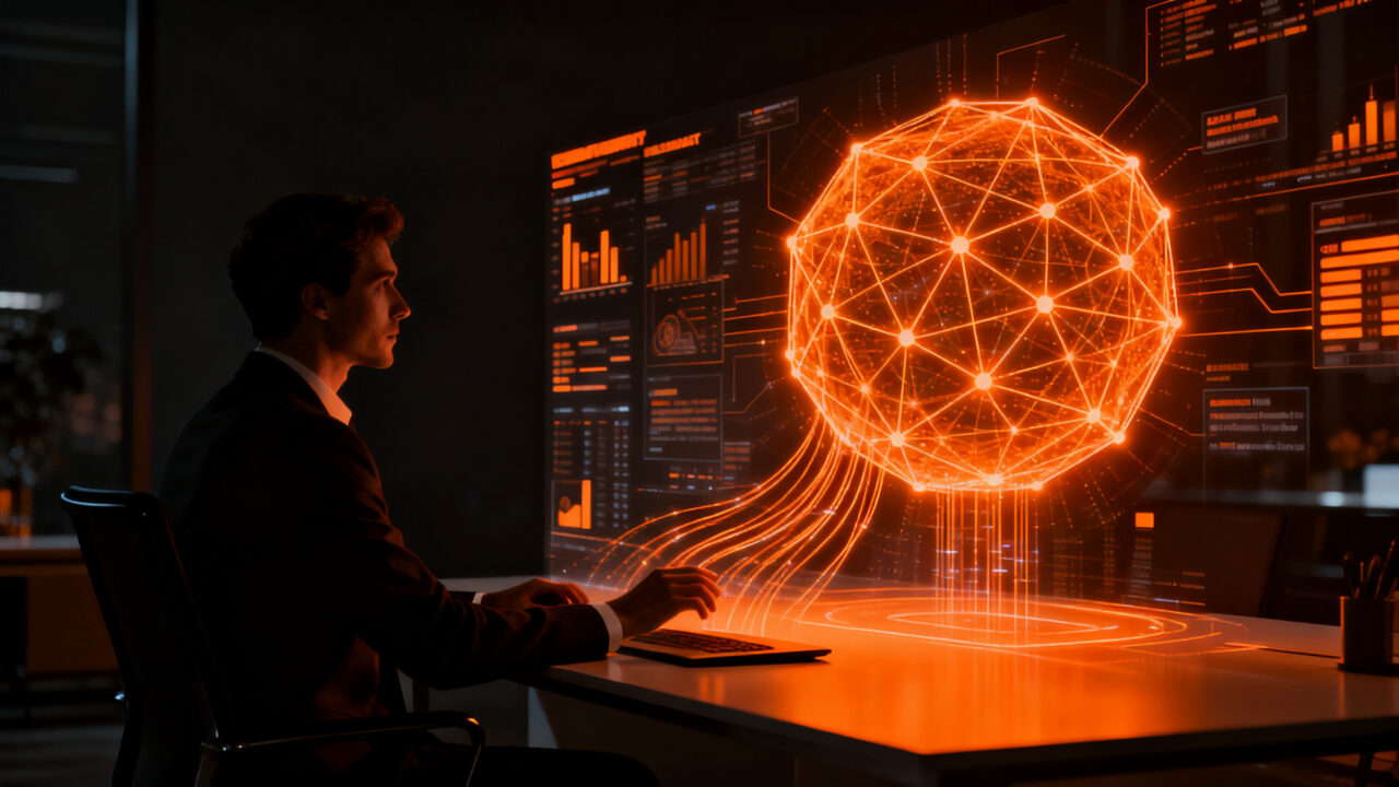 Consumidor interactuando con asistente de inteligencia artificial para la toma de decisiones financieras en el sector bancario.