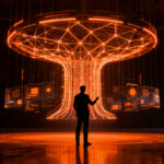 Un profesional analiza redes de inteligencia artificial en DFactory Barcelona, representando la integración de IA en el ecosistema empresarial del BNEW 2026.