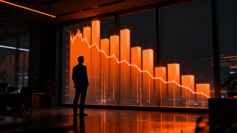 Analista financiero observando gráficos macroeconómicos de las reservas del Banco Central de la República Argentina.