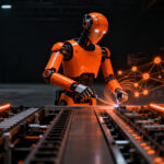 Robot humanoide de IA física trabajando en entorno industrial, representando la financiación de Bear Robotics para su salida a bolsa.